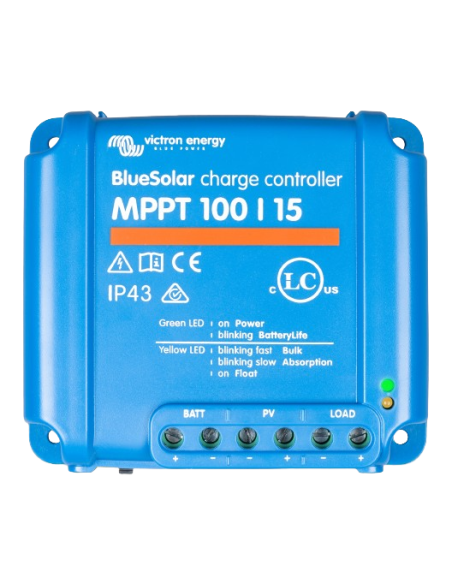 Régulateur de charge solaire Victron Bluesolar MPPT 100/15 12V / 24V (Dessus)