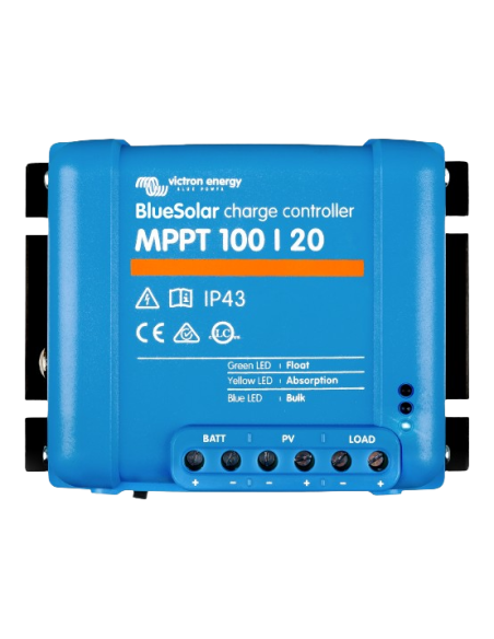 Régulateur de charge solaire Victron Bluesolar MPPT 100/20 12V / 24V / 48V (dessus)