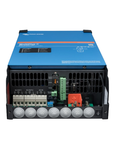 Onduleur chargeur Multiplus II 48/3000/35-32 VICTRON vue du dessous connectique