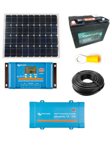 Kit solaire 55 W 12 V avec convertisseur 250 VA