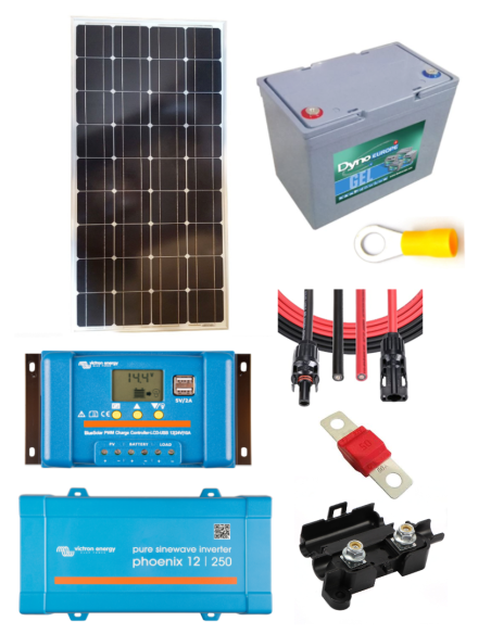 Kit solaire 90 W 12 V avec convertisseur 250 VA