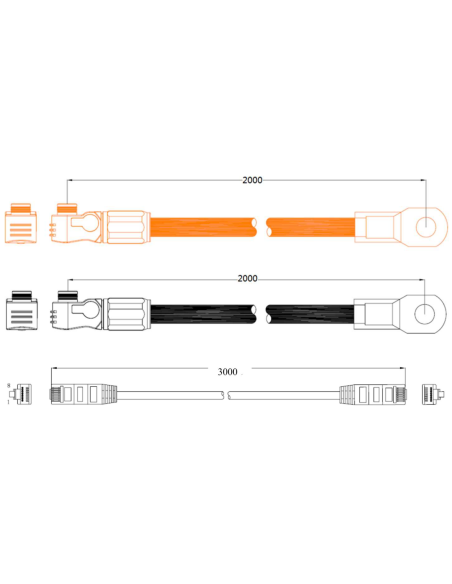 Câbles de batterie Pylontech Amphenol / M8 + 2 câbles RJ45
