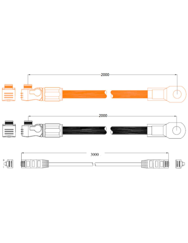 Câbles de batterie Pylontech Amphenol / M8 + 2 câbles RJ45