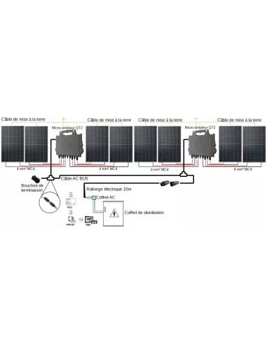Schéma Kit solaire autoconsommation 3400 W avec micro-onduleur APSystems en triphasé