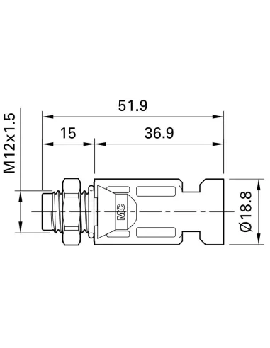 Dimensions connecteur MC4 Mâle encastrable 4/6 mm² ADSP4-S2/6
