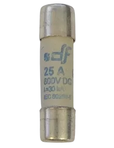 Fusible cylindrique 10x38 gPV 600 V 25 A pour installation photovoltaïque