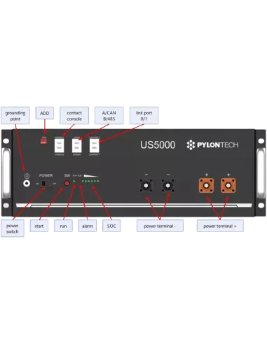 Schéma Batterie Lithium PYLONTECH US5000 4,8kWh 48V