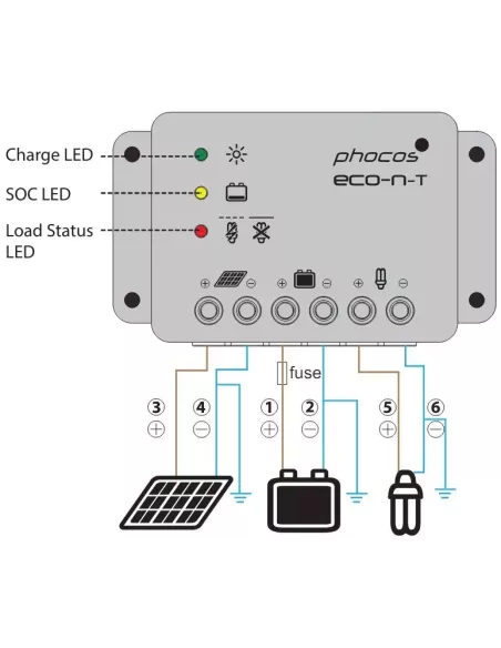 Schéma Régulateur de charge solaire Eco-N-10-T PHOCOS