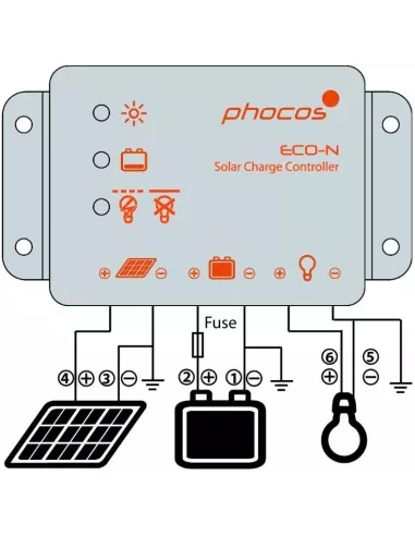 Régulateur de charge solaire Eco-N-10 PHOCOS Installation