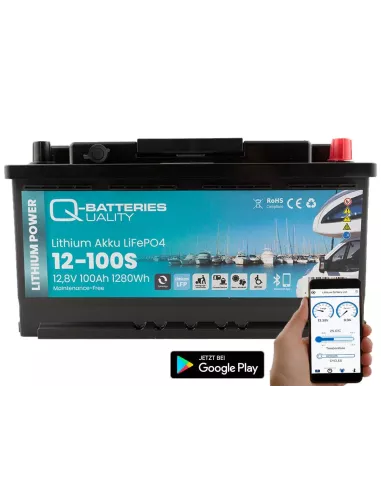 Batterie Lithium Q-Batteries Akku LifePO4 12-100S  12,8V 100Ah avec Bluetooth