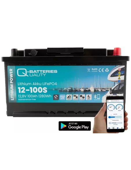 Batterie Lithium Q-Batteries Akku LifePO4 12-100S  12,8V 100Ah avec Bluetooth