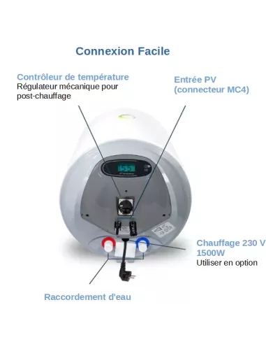 Chauffe-eau photovoltaïque 30L FOTHERMO HYBRID PVB-30-AC | VUE DU DESSOUS