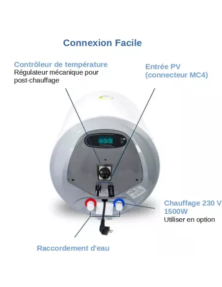 Chauffe-eau photovoltaïque 30L FOTHERMO HYBRID PVB-30-AC | VUE DU DESSOUS