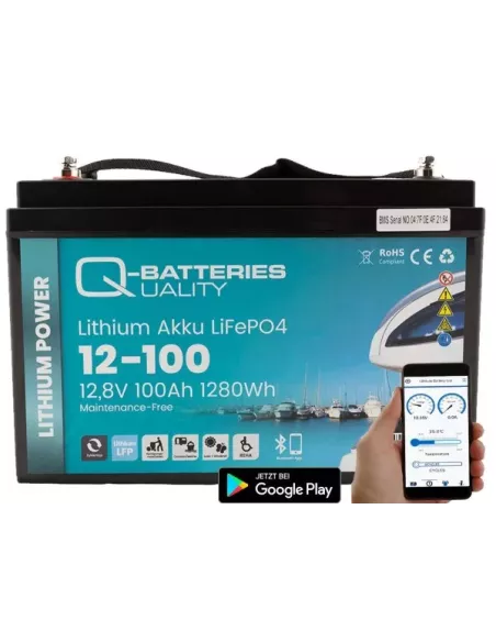 Batterie Lithium Q-Batteries Akku LifePO4 12-100  12,8V 100Ah avec Bluetooth