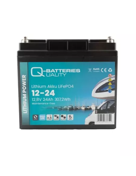 Batterie Lithium Q-Batteries Akku LifePO4 12-24 12,8V 24Ah