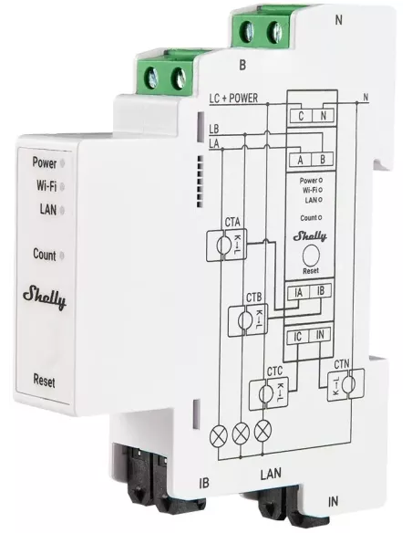 Compteur électrique triphasé Shelly Pro 3EM - 120 A
