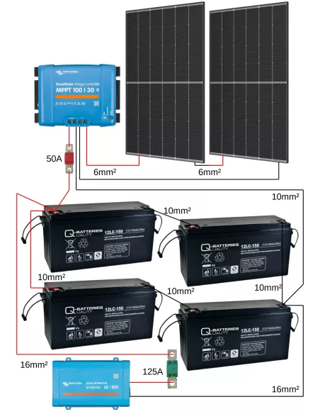 Kit solaire 1000 W 24 V avec convertisseur 800 VA (Schéma)