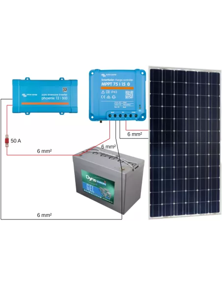 Kit solaire 175 W 12 V avec convertisseur 500 VA (Schéma)