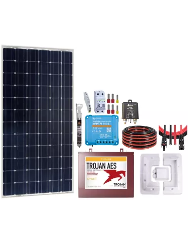 Kit solaire pour camping car 175 W 12 V avec batterie Trojan et coupleur de batterie