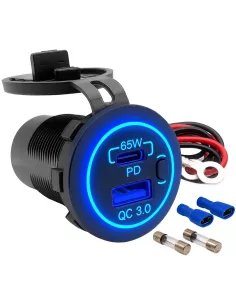 Adaptateur de charge rapide pour voiture avec double prise USB-A + USB-C