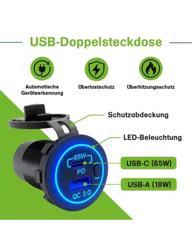 Adaptateur de charge rapide pour voiture avec double prise USB-A + USB-C
