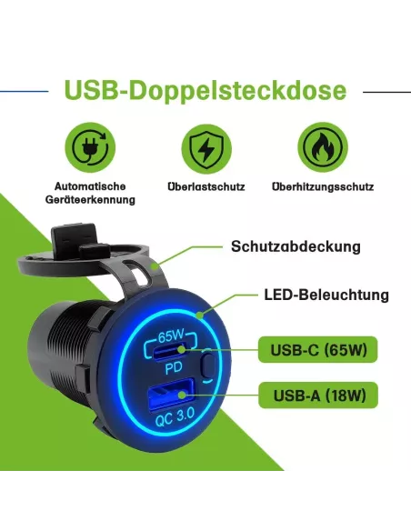 Adaptateur de charge rapide pour voiture avec double prise USB-A + USB-C