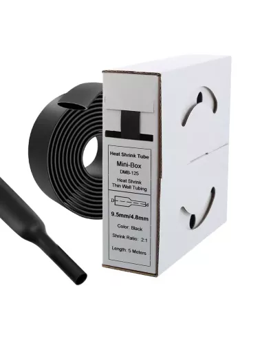 5 mètres de gaines thermo rétractables Noires Diamètre 9.5 mm