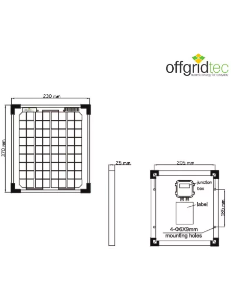 Panneau solaire monocristallin 12 V 10 W Offgridtec