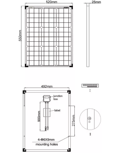 Panneau solaire monocristallin 12 V 50 W Offgridtec