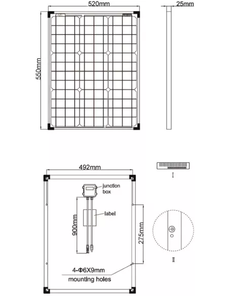 Panneau solaire monocristallin 12 V 50 W Offgridtec
