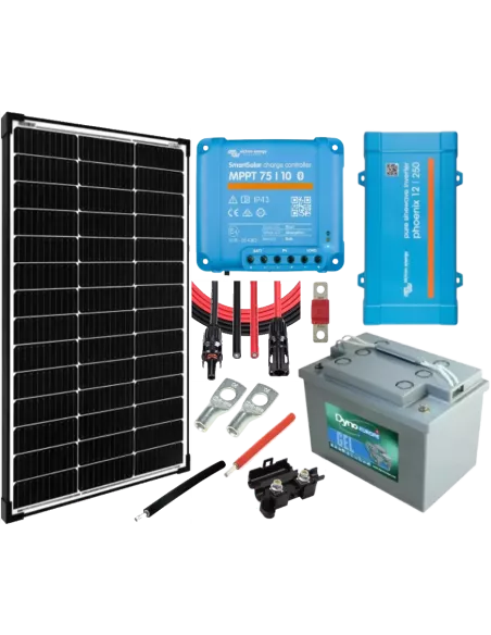 Kit solaire 100 W 12 V avec convertisseur 250 VA