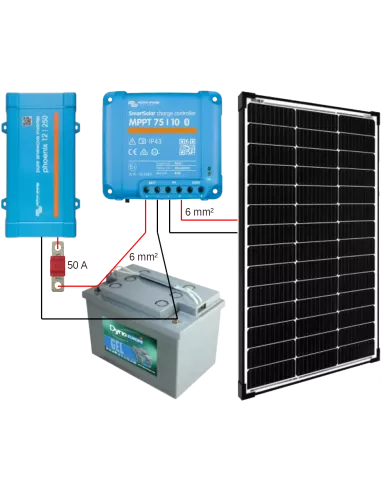 Kit solaire 100 W 12 V avec convertisseur 250 VA (schéma)