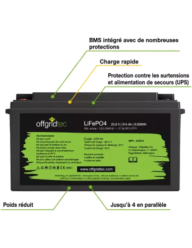 Batterie Lithium OffGridTec 24V 314Ah
