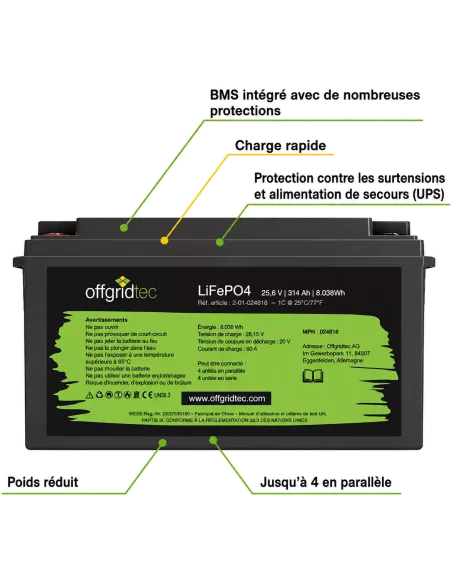Batterie Lithium OffGridTec 24V 314Ah