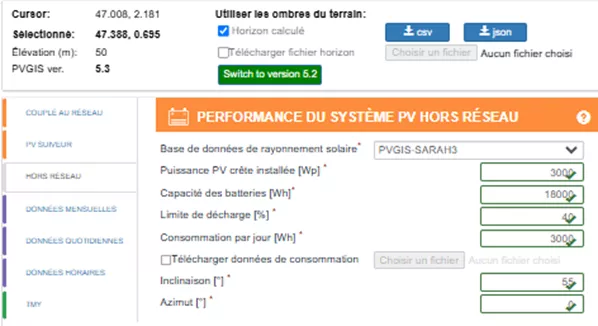 Donn&eacute;es PVGIS