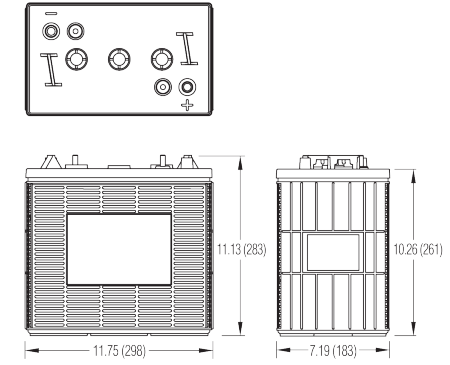 Dimensions des batteries Crown CR250