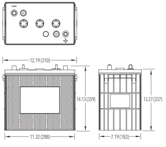 Dimensions des batteries Crown CR305
