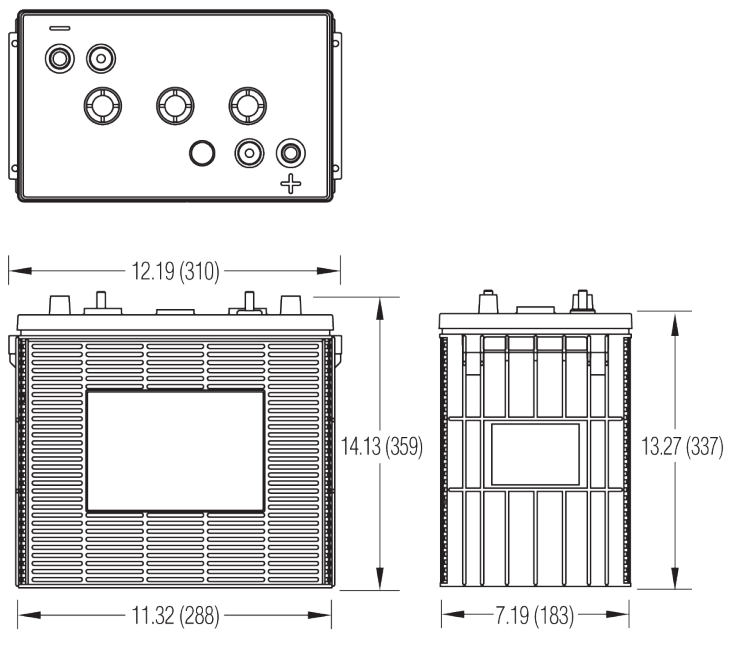 Dimensions des batteries Crown CR350