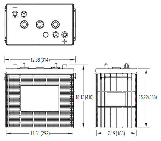 Dimensions des batteries Crown CR390