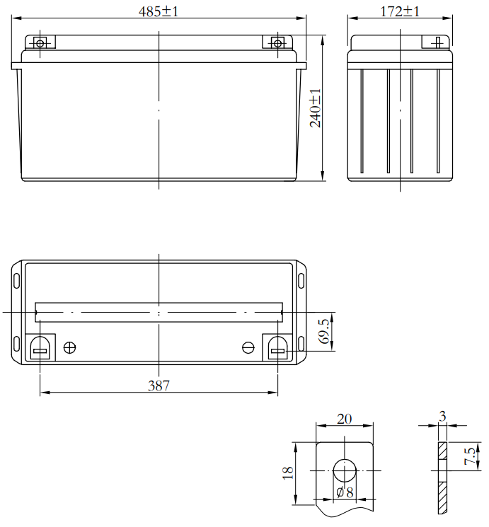 Dimensions Batterie AGM deep cycle Victron 12V 165Ah