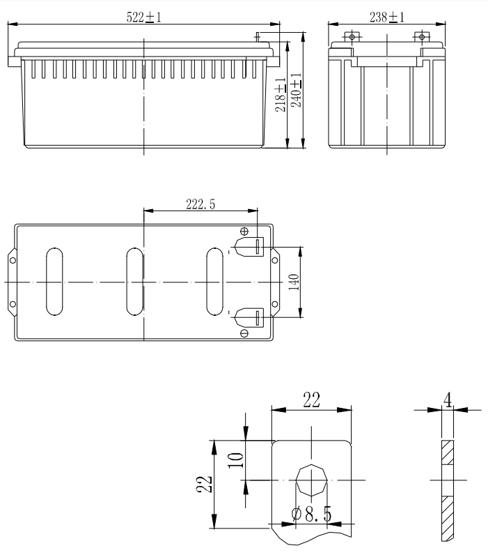 Dimensions Batterie AGM deep cycle Victron 12V 165Ah