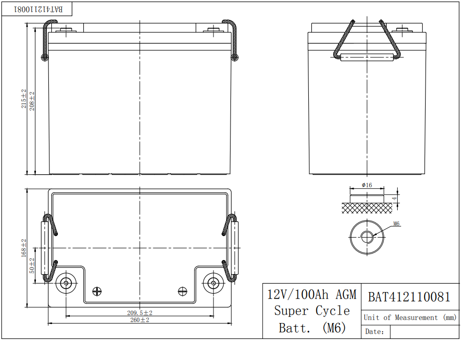 Dimensions Batterie AGM super cycle Victron 12V 100Ah