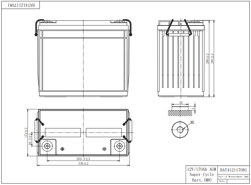 Dimensions Batterie AGM super cycle Victron 12V 170Ah