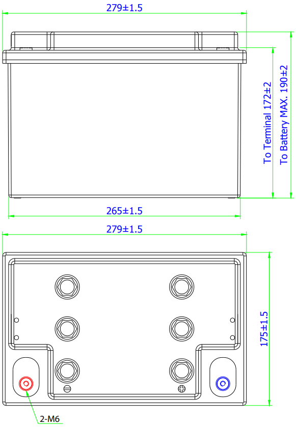 Dimensions de la batterie DGY12-65EV