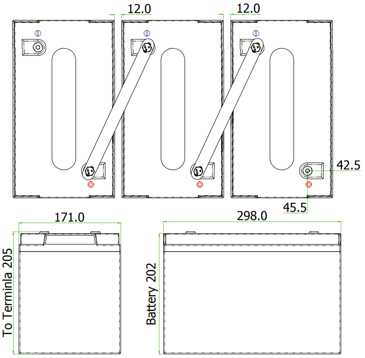 Dimensions de la batterie DGY6-160EV