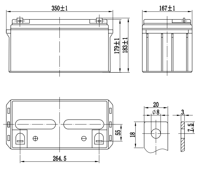 Dimensions des batteries GEL deep cycle VICTRON