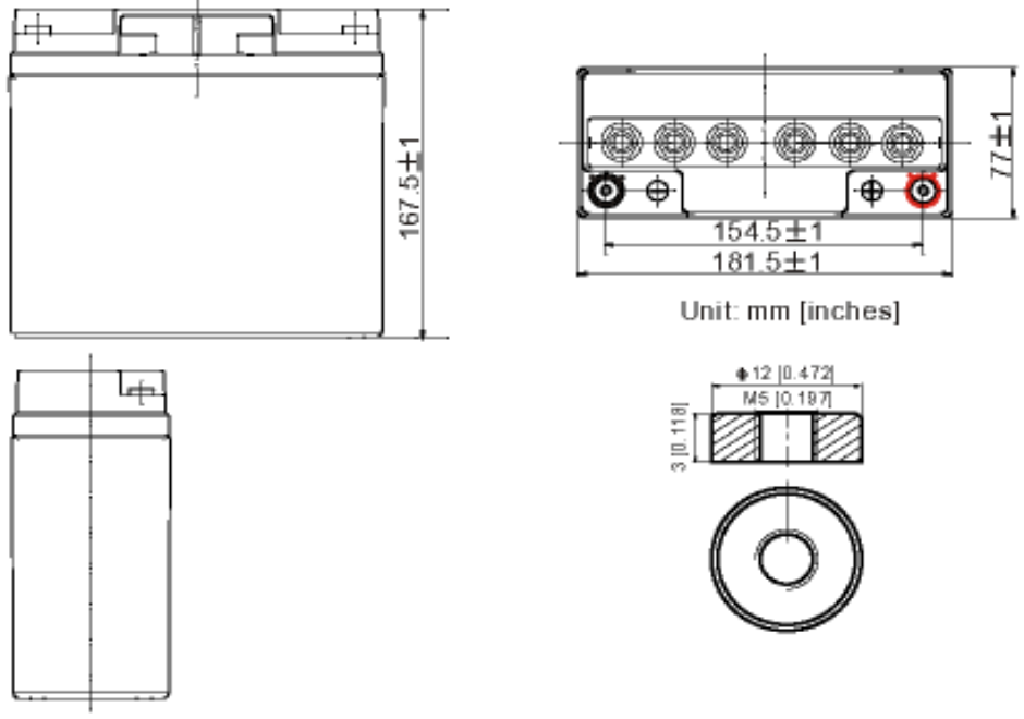 Dimensions batterie GLH12-20