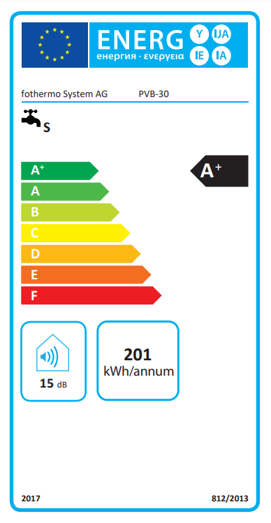 Etiquette Energie Chauffe-eau solaire FOTHERMO PVB-30