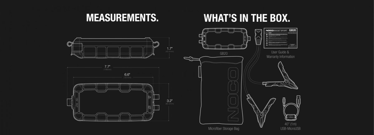 Dimension & contenu Booster de batterie GB20