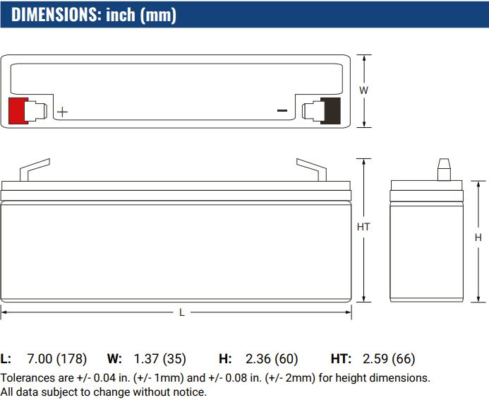 Dimensions Batterie Power Sonic PS-1221 F1